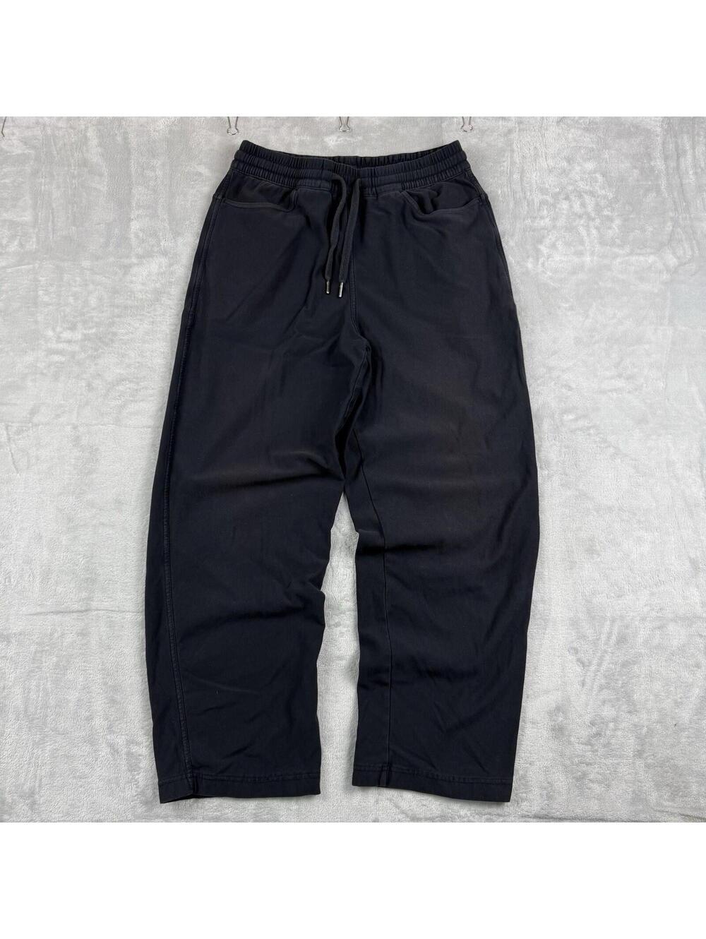 Athleta Wide Leg Travel Pants Womens Small Black Stretch Athleisure Fleece Relax
